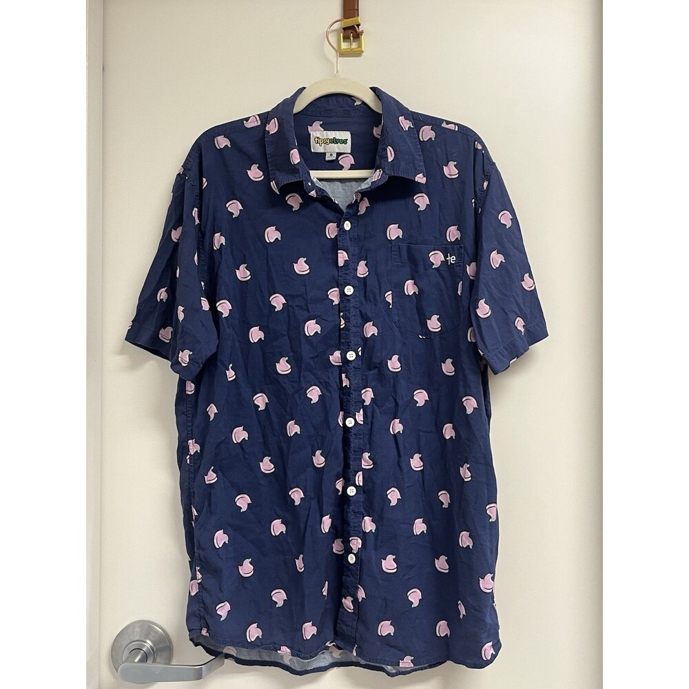 Tipsy Elves Blue/Pink Men's Peeps Shirt Size - XL  Short Sleeve Button Up